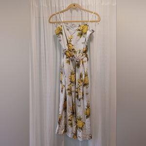 Tahari Linen Pineapple Print Strapless Dress